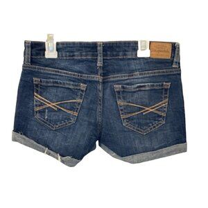 Aeropostale Womens Midi Jean Booty Shorts Size 0 Blue Flat Front Cuffed